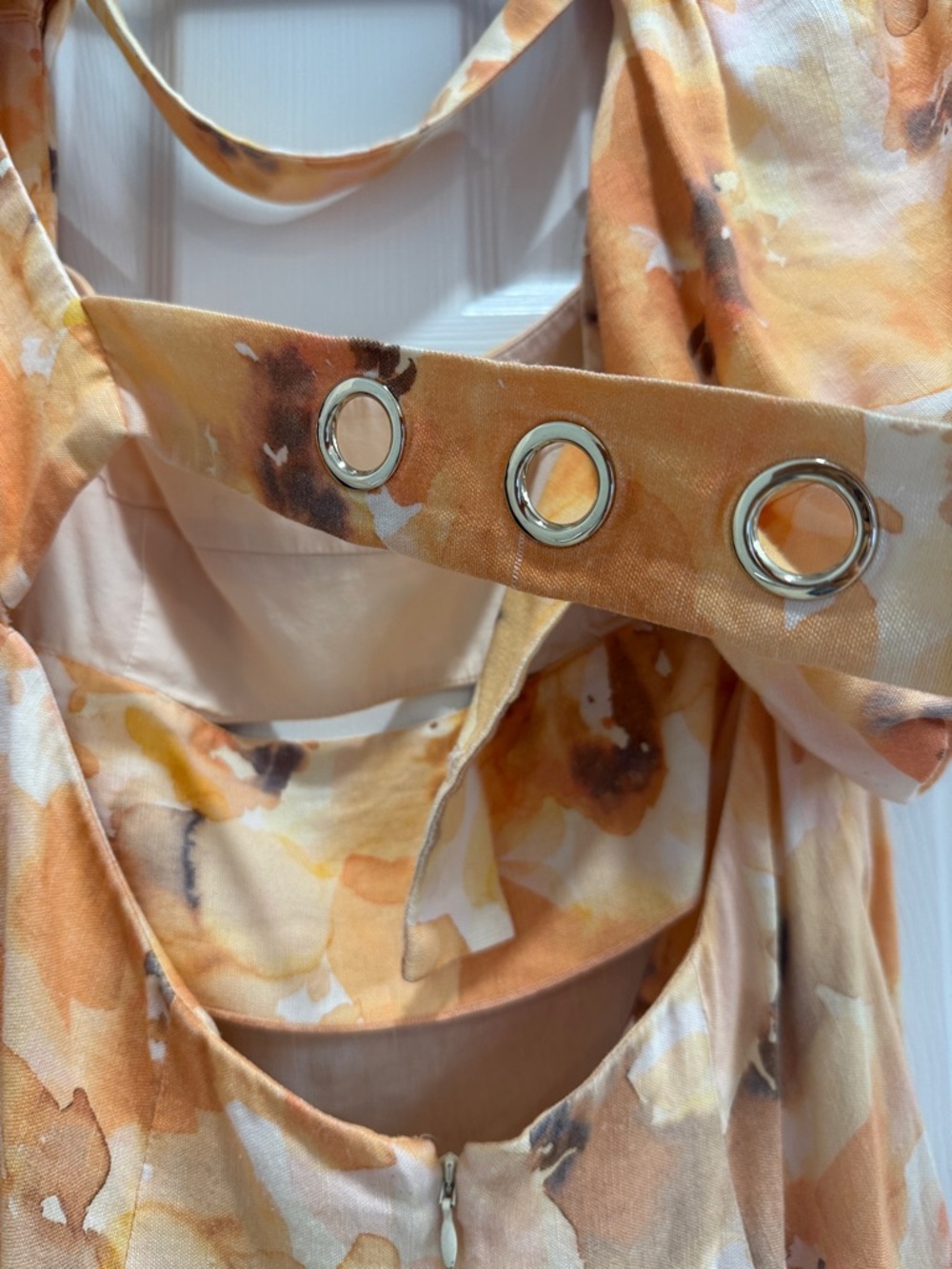 Puff-Sleeve Mini Dress in Soft Orange Watercolor - Picture 6 of 8